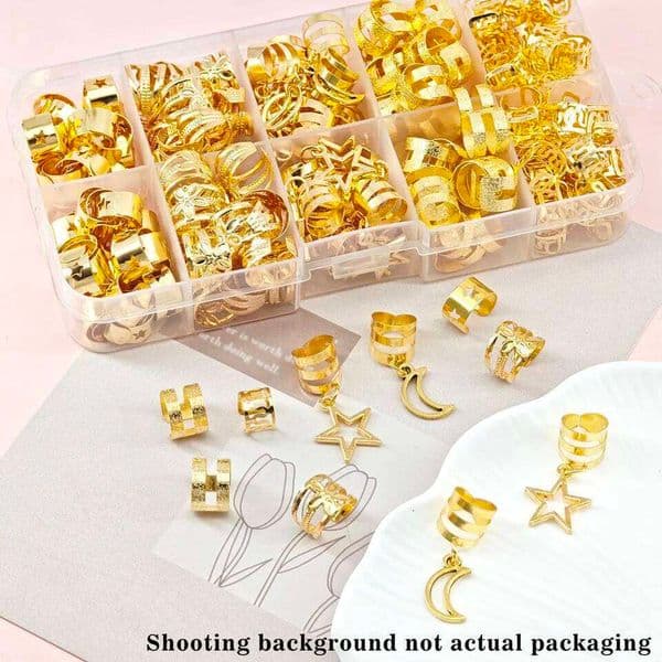 50pcs Golden Star Moon Hair Clips Braid Jewelry Dreadlock Accessories Loc Adornment for Braids Decoration