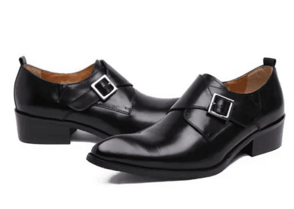 Men Black Monk Strap Dress Shoes Genuine Leather Pointed Toe Buckle Loafers Business Formal Wedding Party Footwear Plus Size