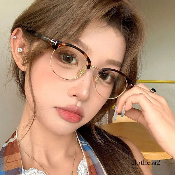 Trendy half-frame blue sunglasses for women, stylish and high-end, Korean version, unique street style, night vision, small frame, enhances complexion