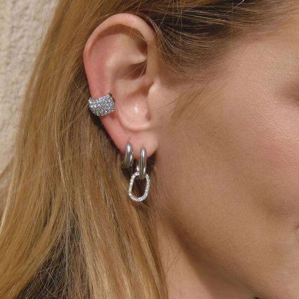 Uworld Classic Steel-Colored Wide Ear Clip With Rhinestone 18K PVD Plated Stainless Steel Earrings For Women Jewelry Gift 2026