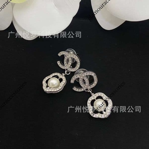 Designer channels earrings Double C Pearl Camellia Stud for Women Full Dia Flower Earrings cc earrings