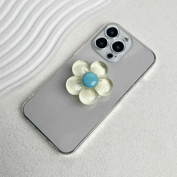 Transparent Resin Candy-Colored Flower Phone Holder Foldable Desktop Stand Cute Floral Retractable Grip for Mobile Devs J260606