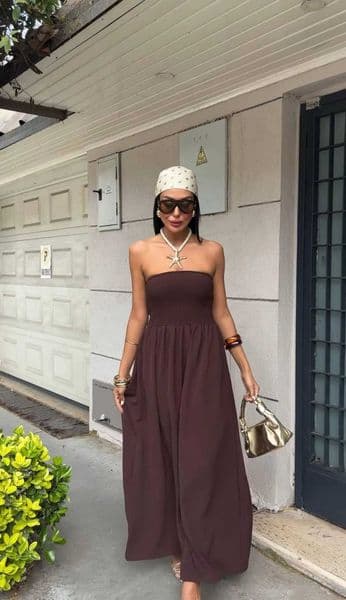 2026 New Summer Fashion Solid Color Off-Shoulder Strapless Waist-Cinching Long Dress for Women C260606