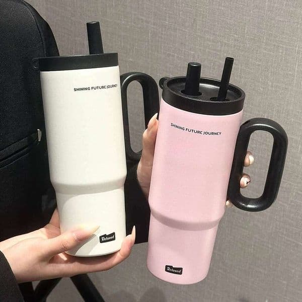 720ML Stainless Steel Thermos with Straw & Handle Ice Coffee Drink Vacuum Insulated Cup Car Travel Outdoor Water Bottle 26L0606