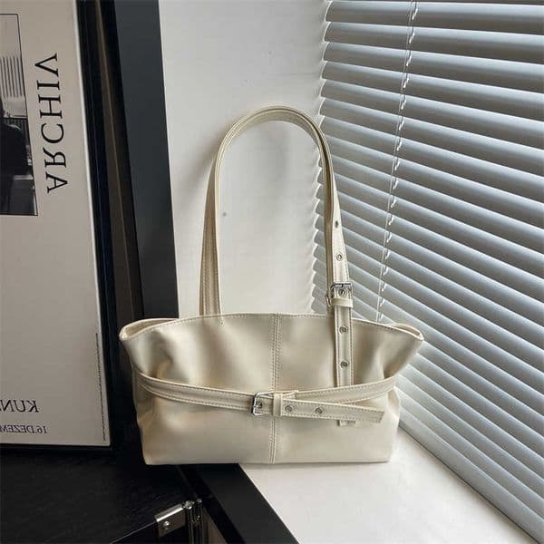 Design Belt Autumn PU Shoulder Bags for Women Large Capacity Simple Ladies Tote Bag Solid Color Versatile Female Handbags H260606