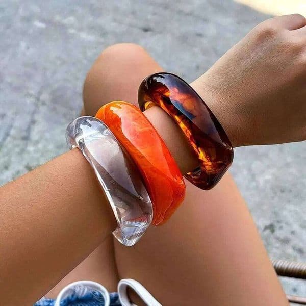 Vintage Coloful Irregular Acrylic Resin Bangles for Women Kpop Geometric Chunky Charm Bracelets Couple Jewelry Pulseras