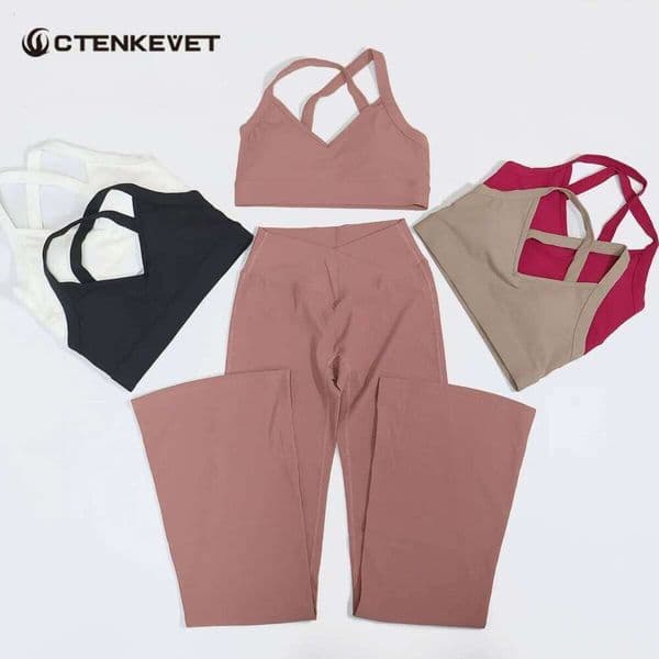 Summer Women Quick-Dry Seamless Ribbed Gym Two-Piece Set Female Yoga Sports Outfit Outdoor 2Pcs Butt Lift Fitness Clothing Woman 91ce5