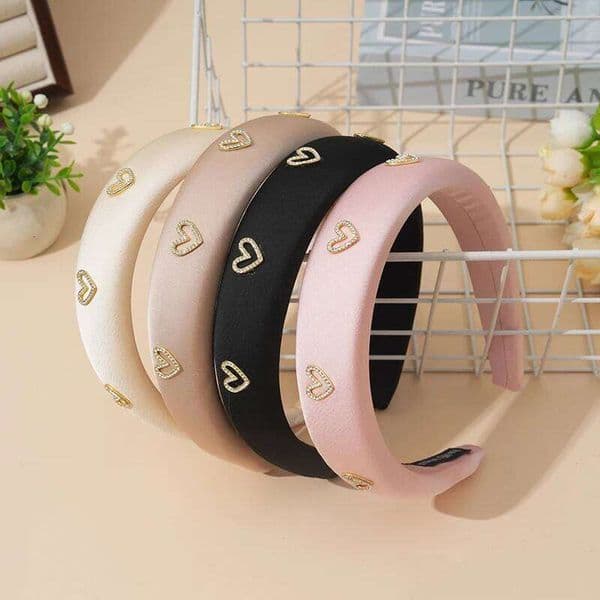2024 New Style Luxury Rhinestone Sponge Headband for Women High Fluffy Solid Color Hairband Fashion Elegant Hair Accessories