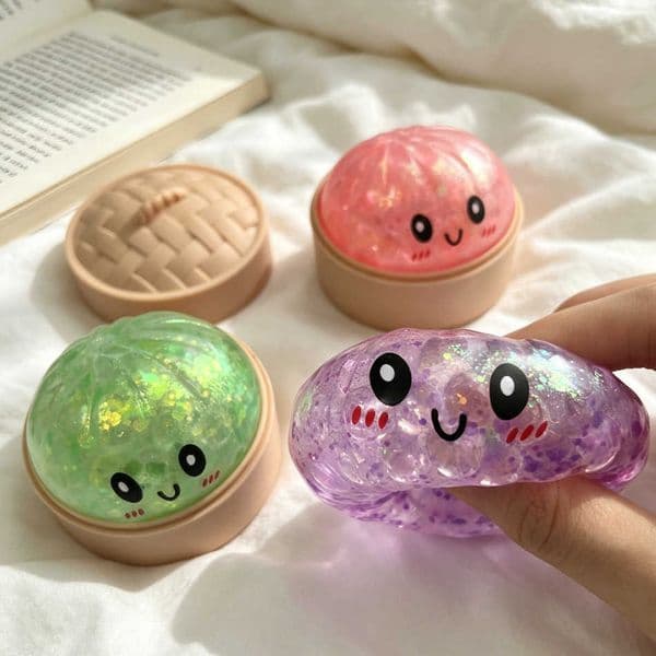 Stock 4pcs Glitter Dumpling Glitter In Dumpling Squishy with Box Dumplings Sensory Squeeze Toy for Stress Relief Kids Gifts C260606