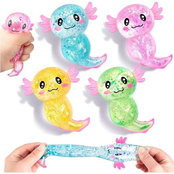 Squishy Axolotl Stress Relief Glitter Malt Sugar Amphibian Fidget Toy for Kids Soothing Birthday Party Favors Gift