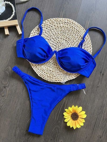 2024 Womens Bikini New Swimwear Womens Strap Steel Bracket Solid Color SwimsuitT260606