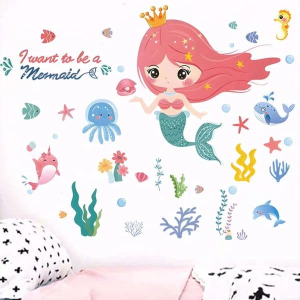 2026 Cartoon Mermaid Underwater Creatures Fish For cologne perfume Girl Kids Room Baby Nursery Wall Decals Home Decorative Stickers Pvc Free Shipping 28