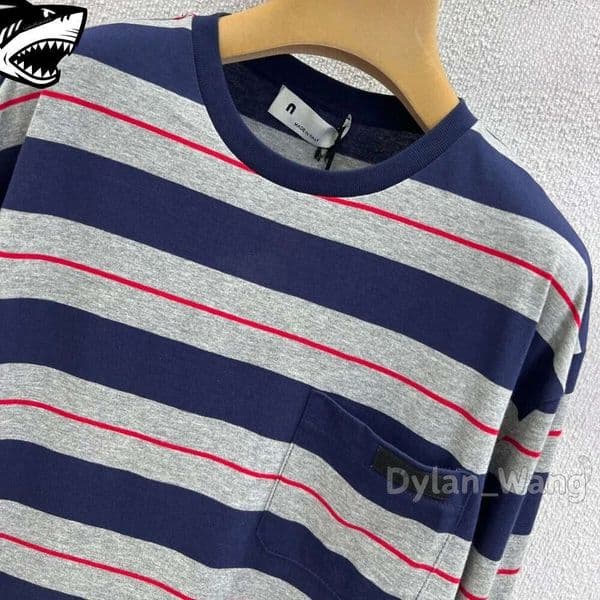 Mius top 2025 New Retro Loose Contrast Striped Long-sleeved Cotton Spring and Autumn Top Round Neck Bottoming Shirt Original Clothing Designer T-shirt Wholesale 5a1