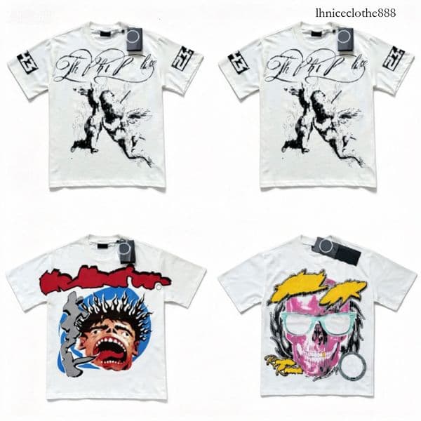 Hellly shirt designer hoodie graphic tee clothing Helled shirt clothes washed fabric Street graffiti Lettering foil print Vintage coloeful HE shirt 561 41