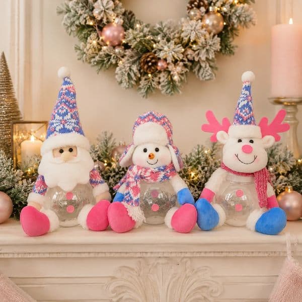 Christmas Plush Toy Set Santa Claus Snowman Dog Sled Winter Home Decoration Gift