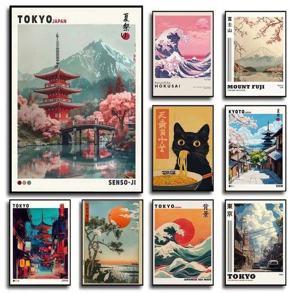 1 Piece of Frameless Japanese Art,Digital Printmaking,Japanese Landscape Canvas Painting Wall Art Living Room Home Decor 26L0606