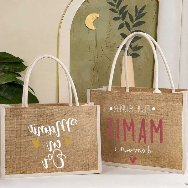 Love GRANDMA of ELECTED SUPER Printed Women Burlap Tote Bag Jute Tote Bag Female Jute Handbag Gift for Mamie H260606