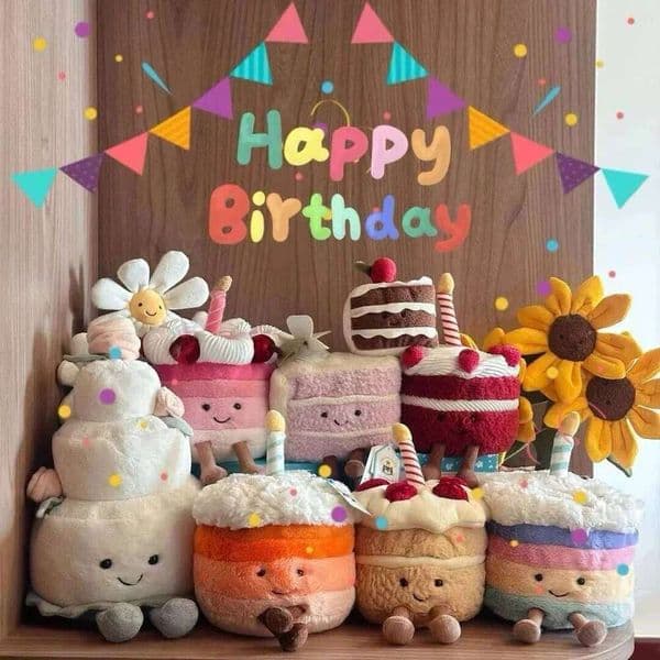 High Quality Smile Cake Plush Toys Soft Stuffed Dessert Dolls with Candle Cherry Birthday Xmas Gift For Kids Cuddly Party Decor 26Y0606