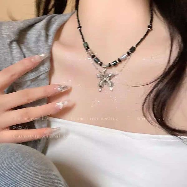 Designer Jewelry Luxury Jewelry New Chinese-Style Vintage Beaded Butterfly Necklace For Women, Versatile Niche Design, Popular Online Clavicle Chai