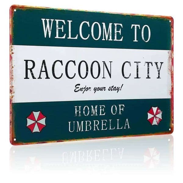 Tin Personality Retro Resident Welcome to Raccoon City, Umbrella Sign Home, Home Material Iron Sign, Style Metal Deco 26Y0606