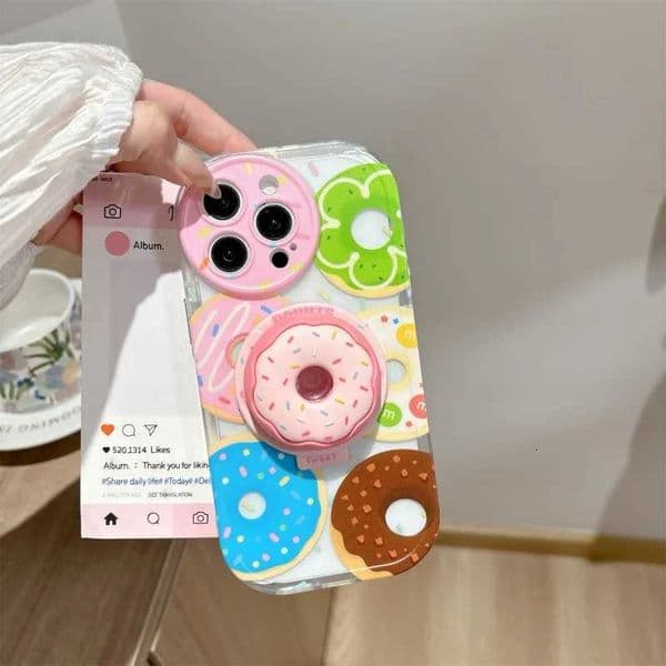 3D Doughnut Magnetic Cute Phone Holder Griptok Grip Tok Phone Stand Holder port For iPhone 17 For Pad Smart Tok J260606
