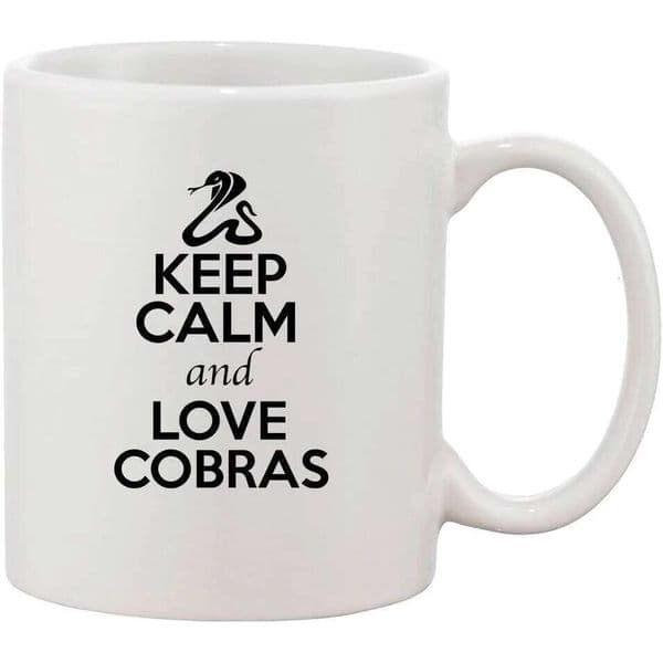 Keep Calm and Love Cobras | Ceramic White Coffee Mug, 11 Oz, Heart-Shaped Handle, Plaid Pattern 26W0606