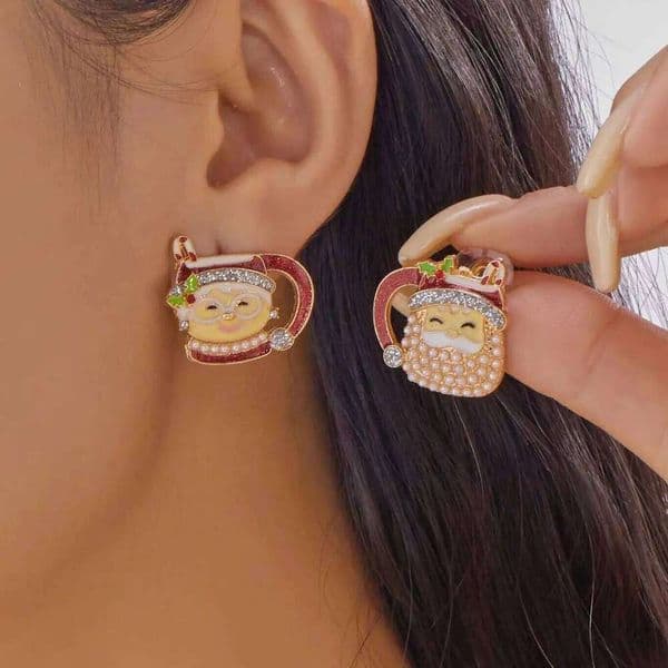 Creative Christmas Grandpa Grandma Stud for Women Girl Imitation Pearl Snowman Santa Claus Earrings New Year Jewelry