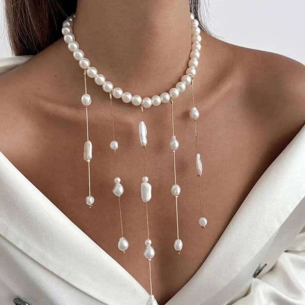 Ingemark 3 Styles Elegant Imitation Pearl Tassel Long Necklace for Women Wedding Bridal Clavicle Chain Jewelry Accessories