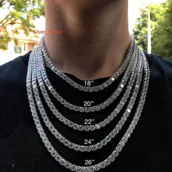 MSN-889 Hip Hop 3mm 16/18/20/22 Inches Fine Jewelry Round Cut 925 Sterling Silver VVS Tennis Chain Bracelet Moissanite Necklace