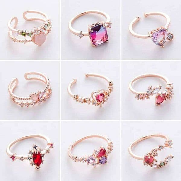 New Delicate Zircon Micro-inlaid Crystal Elegant Flowers Heart For Women Adjustable Opening Rings Party Jewelry