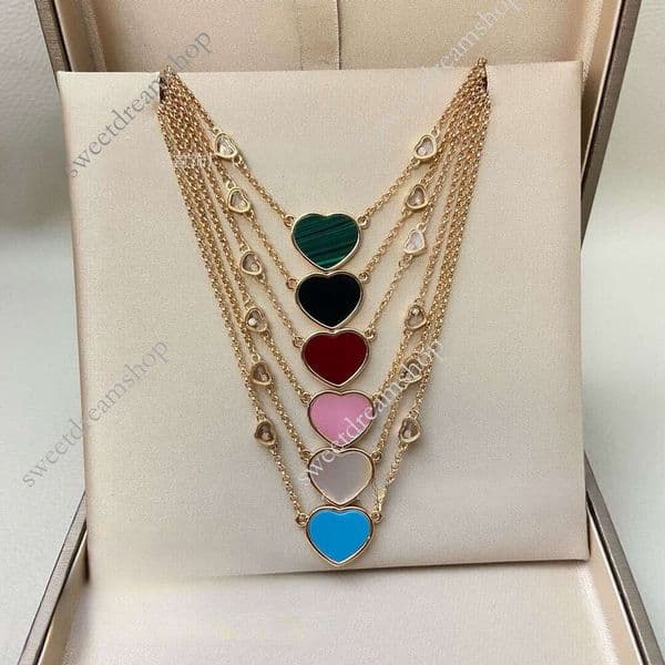 designer chopars necklaces high-end V-gold heart necklace for women, niche light luxury with red agate and malachite, 18k rose gold versatile design