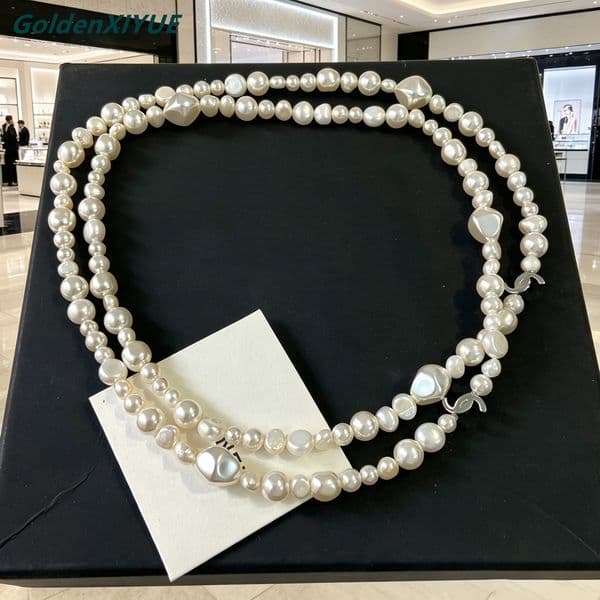 French-Korean style white irregular lantern pearl long necklace sweet style womens jewelry