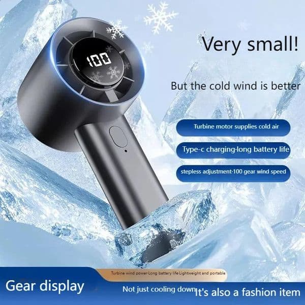 Portable Mini Handheld Fan with LED Display Semiconductor Refrigeration 100 Speeds USB Rechargeable Battery Outdoor Fan 260603CJ