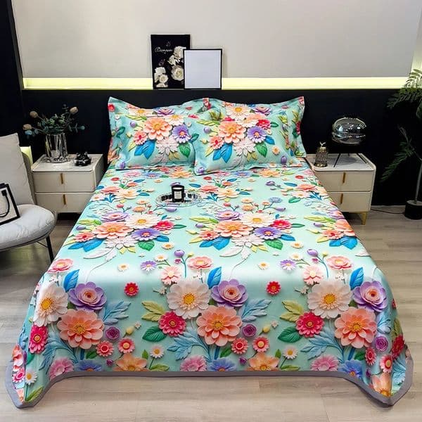 Summer cool bed cover y double size mat Ice silk linen sets Air conditioning full bed sheets set Mattress with pillowcases 260603