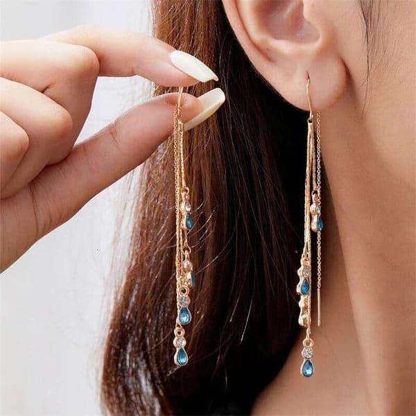 Vintage Temperament Zircon Water Drop Earrings For Women Korean Fashion Long Tassel Rhinestone Earring Wedding Party Jewelry