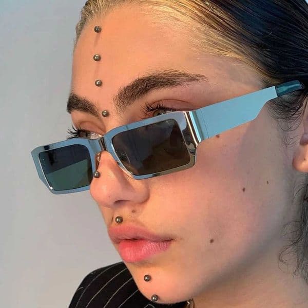 Metallic Square Sunglasses 2021 New Model Ins Internet Celebrity Style Textured Sunglasses for Stylish Look with UV Protection L260607