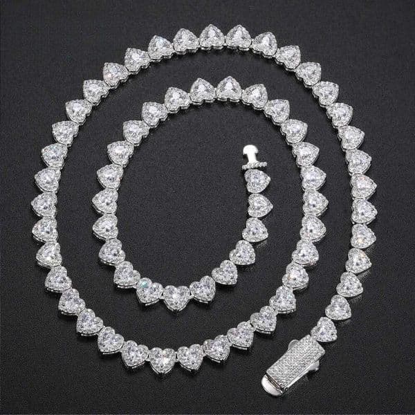 Hip Hop Jewelry Wholesale 7mm 925 Sterling Silver Heart Cut VVS Moissanite Diamond Iced Out Tennis Chain Necklace