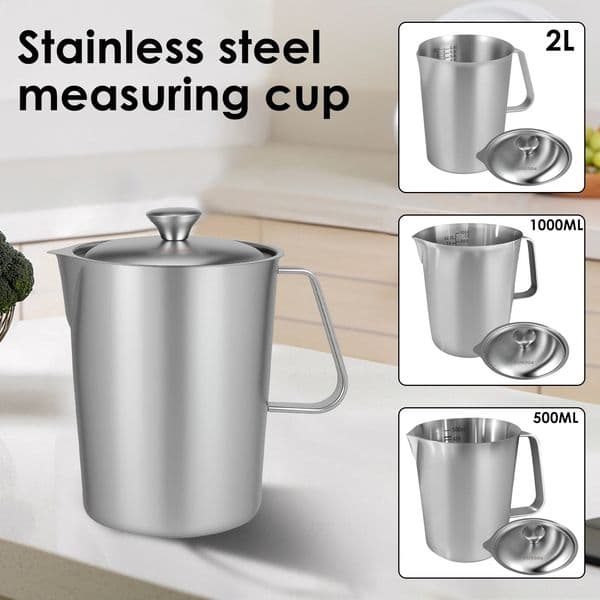 Stainless Steel Milk Frothing Jug With Handle and Lid Rust Proof Large Mouth Metal Graduated Beaker With Clear Marking for Home 260605