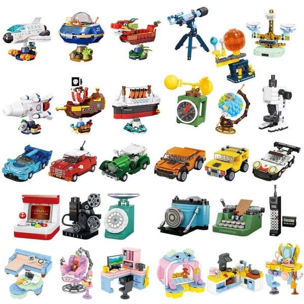 MOC House Furniture Sewing Machine Model Building Blocks Typewriter Globe Computer Desk Tent Grill Ship Racing Car Bricks Toys c