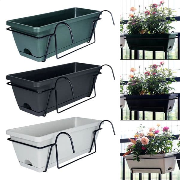 Balcony Railing Planter Plant Basket Fence with Rack and Tray Flowerpot Window Box for Deck Yard Countryside 260605