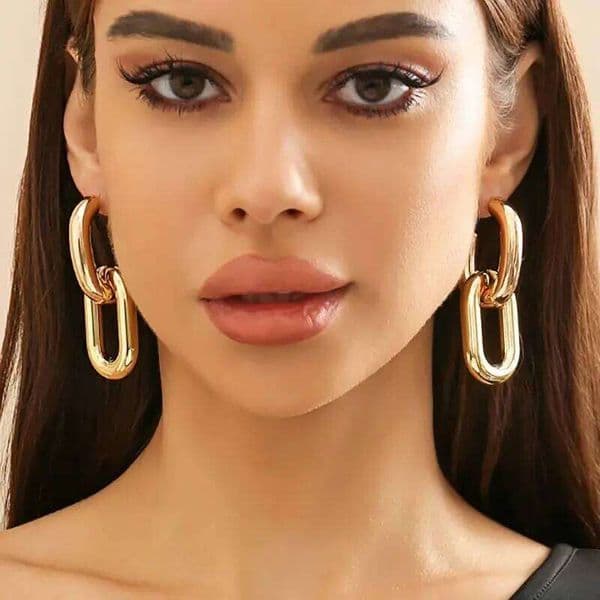 Vintage Geometric U-Shape Link Hoop for Women Trendy Punk Metal Round Circle Piercing Earrings Jewelry Accessories Gift