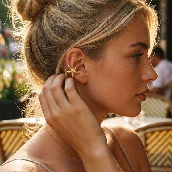 1 PC Simple Metal Starfish Flower Ear Cuff for Women Gold Color Non Piercing Fake Cartilage Earrings Beach Party Jewelry Gift