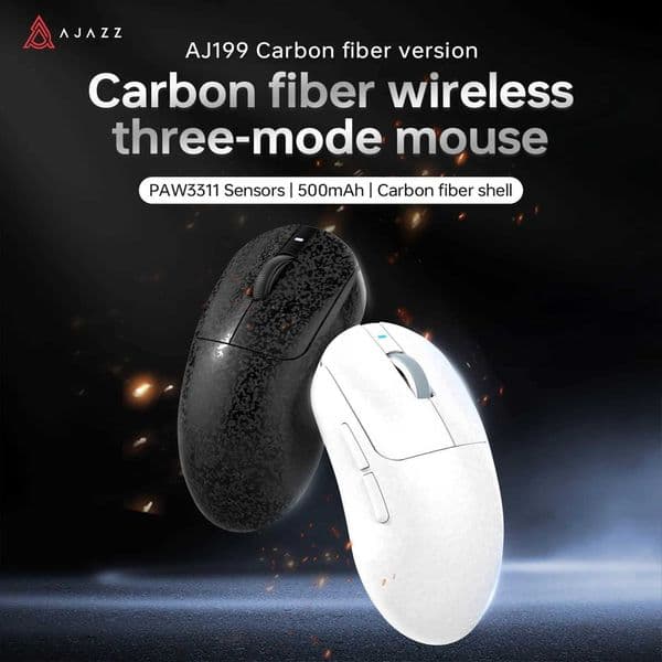 AJAZZ AJ199 Carbon Fiber Wireless Gaming Mouse PAW3311 Three-mode Mouse 24000DPI Bluetooth/Wired Mice for PC Laptop Gamer Z260608