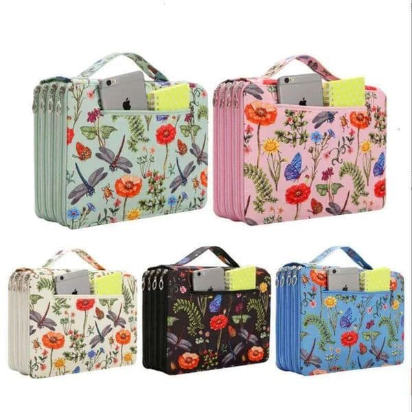 2026 Wholesale Vibrant Floral cologne Case 200/250/300 Hole Design Durable Fabric Storage Bag Suitable For Pencils Markers Scissors perfume Office Dragonfly Fre 21