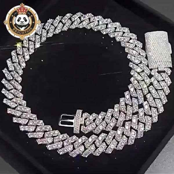 Custom 18mm Cuban Link Chain 925 Silver Hip Hop Iced Out Sparkling White Gold Plated Moissanite Cuban Chain