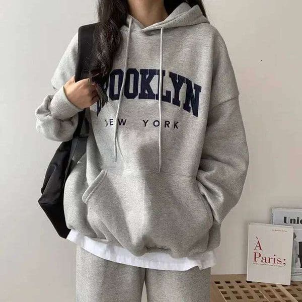 American Style printed Letter Hooded Sweatshirt Women's Loose Fit Thickened Fleece Linedr Clothing 26L0608