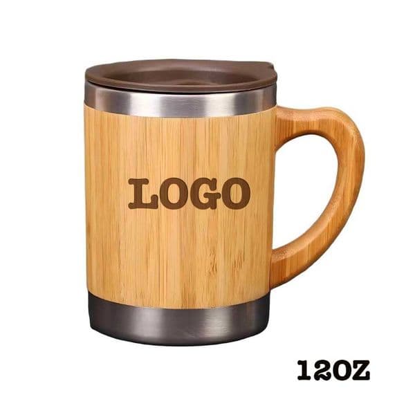 Customizable Wholesale 12oz Bamboo Travel Mug Stainless Steel Insulated Coffee Cup with Splash Lid Corporate Gift Promotional Cu