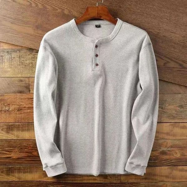 Slim Fit Mens Basic Tee Casual Tshirts Henley Waffle Long Sleeve Shirts Thermal Solid Half Button Breathable 100% Cotton Shirts 241011 A4a