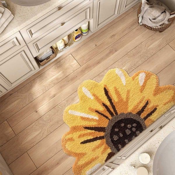 Shaped Sunflower Bath Rug Luxury Plush with 5X Absorbency Non-Slip TPR Backing Creative Floor Mat for Bathroom Decor D260608