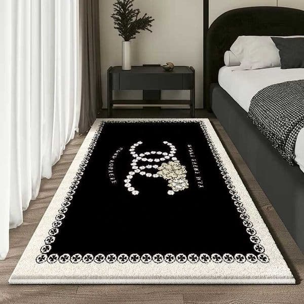 French VIKAMA Short Plush Bedside Rug Light Luxury High Sense of Waterproof Floor Cushion Bedroom Living Room Carpet Home Decor D260608